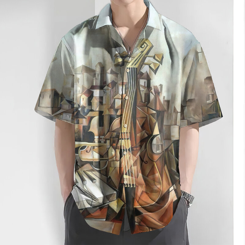 Camisa con estampado 3d de música para hombre, ropa informal de gran tamaño, holgada, con solapa y botones, a la moda, novedad de verano