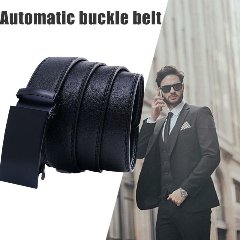 124 Cm Men Automatic Buckle Belt Black Slide Buckle Easy To Remove Stylish Wear Comfortable Gift For Boyfriend Birthday Gif R5X7