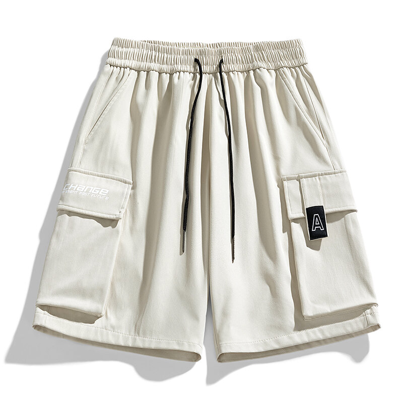 Pantalones cortos Cargo de Color sólido para hombre, pantalón corto con múltiples bolsillos, cintura elástica, cordón, informal, Verano