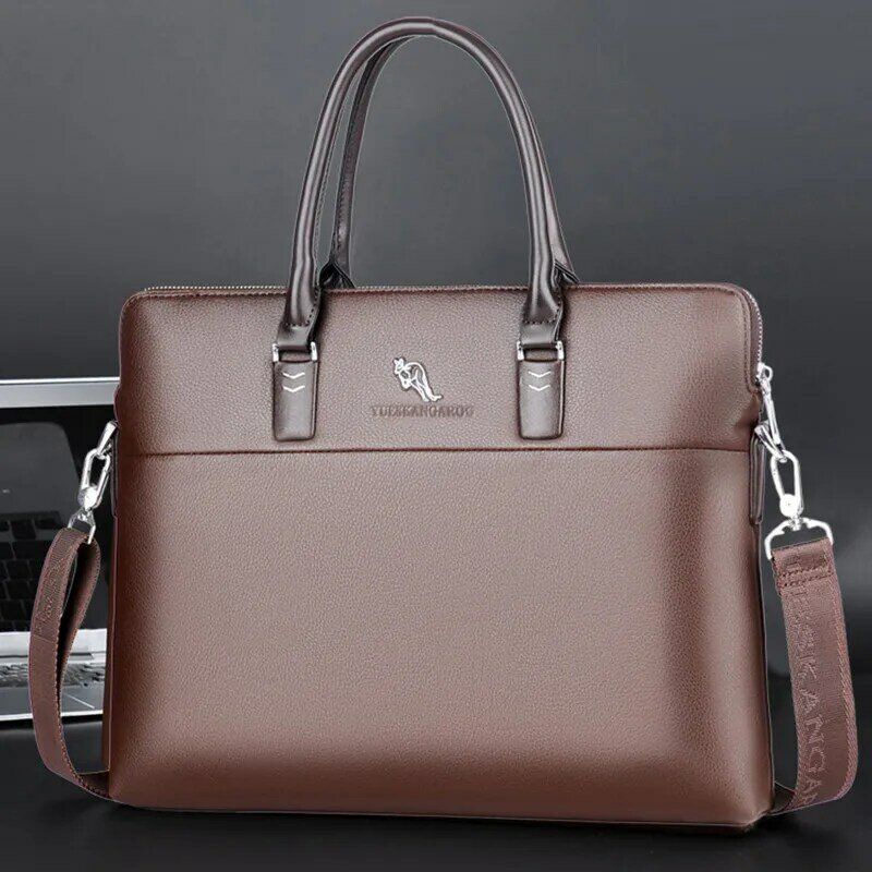 Vintage Leather Briefcases Men Business Handbag Horizontal Shoulder Messenger Bag Office 14" inches Male Laptop Bag