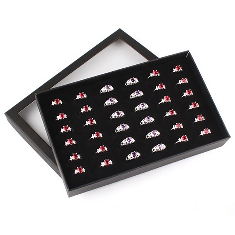 36/72 buracos anéis caixa de armazenamento moda retângulo jóias exibição bandeja titular suporte rack caixa de jóias bandeja de armazenamento