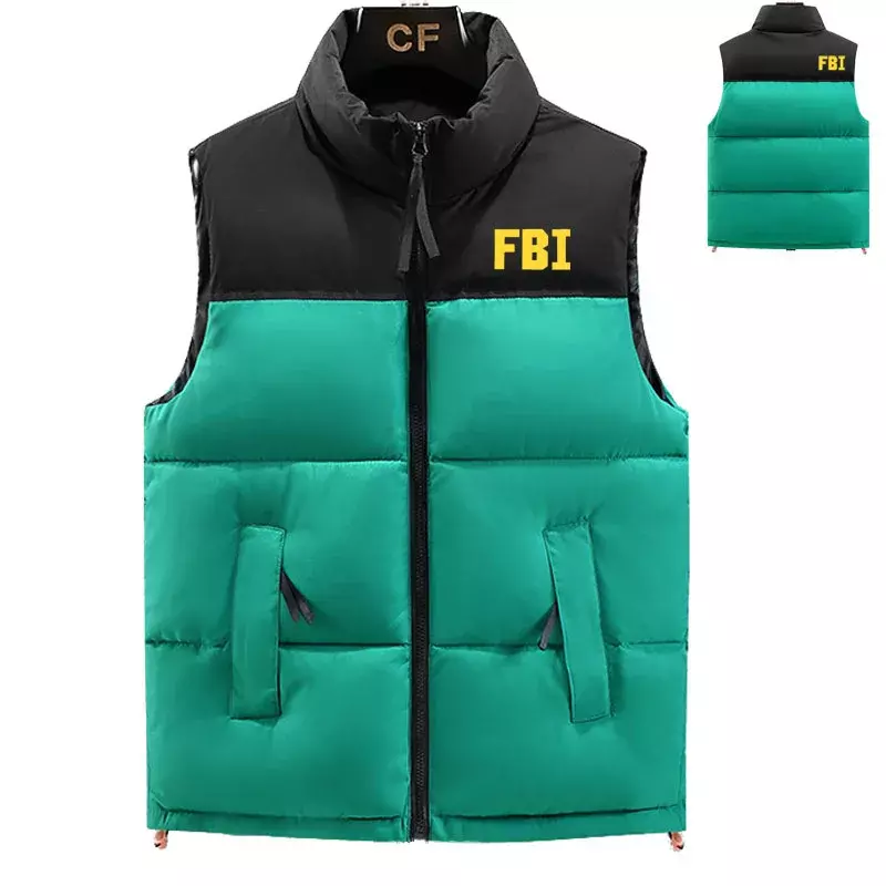 Утепленный мужской пуховик из хлопка, мужской высококачественный пуховик контрастного дизайна с принтом ФБР, мужская хлопковая куртка высокого качества