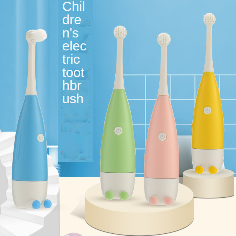 Cepillo de dientes eléctrico para niños de 3 a 15 años, bonito patrón de pingüino de dibujos animados con cabezales de repuesto suaves, batería seca sónica AAA