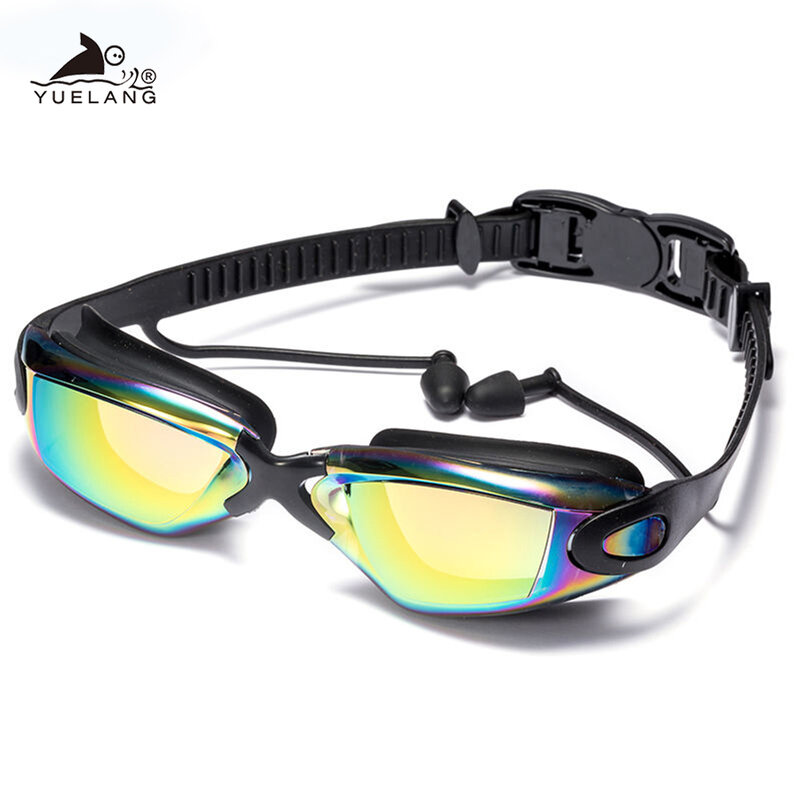 3 PCS Professional ว่ายน้ำแว่นตาชุดปลั๊กอุดหูกันน้ำ Goggles Electroplate Anti-UV ดึงหัวเข็มขัดผู้ใหญ่ซิลิโคน