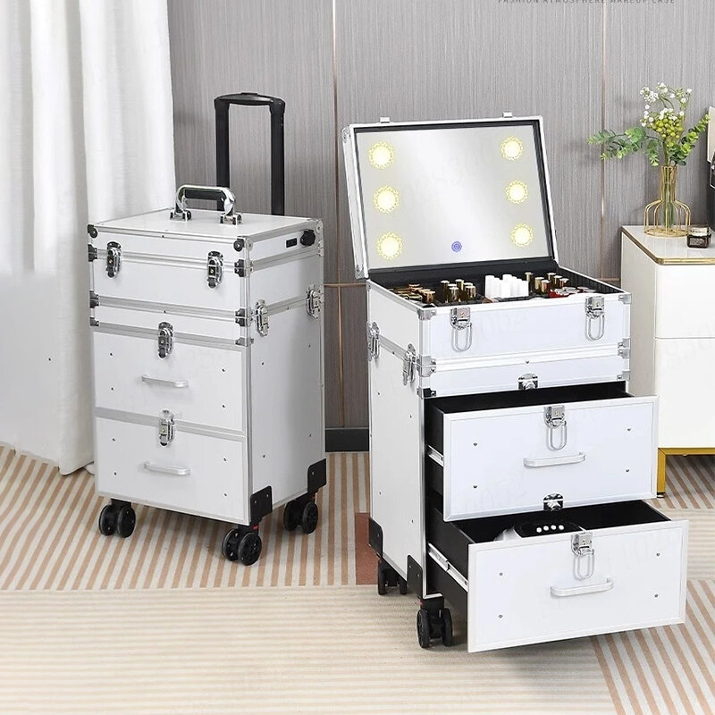 Borsa per il trucco 3-in-1 Manicure professionale scatola portaoggetti di grande capacità valigie avvolgibili Trolley per truccatori borsa per cosmetici da donna