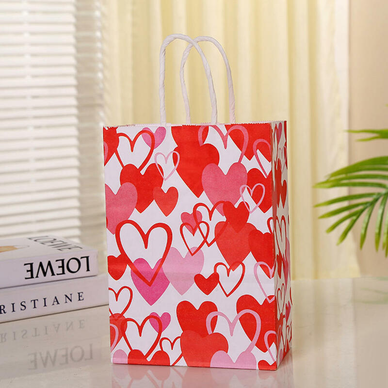 Подарочные пакеты с принтом сердечек, крафт-бумага с мультяшным принтом, тоут на плечо для праздника, Дня Святого Валентина