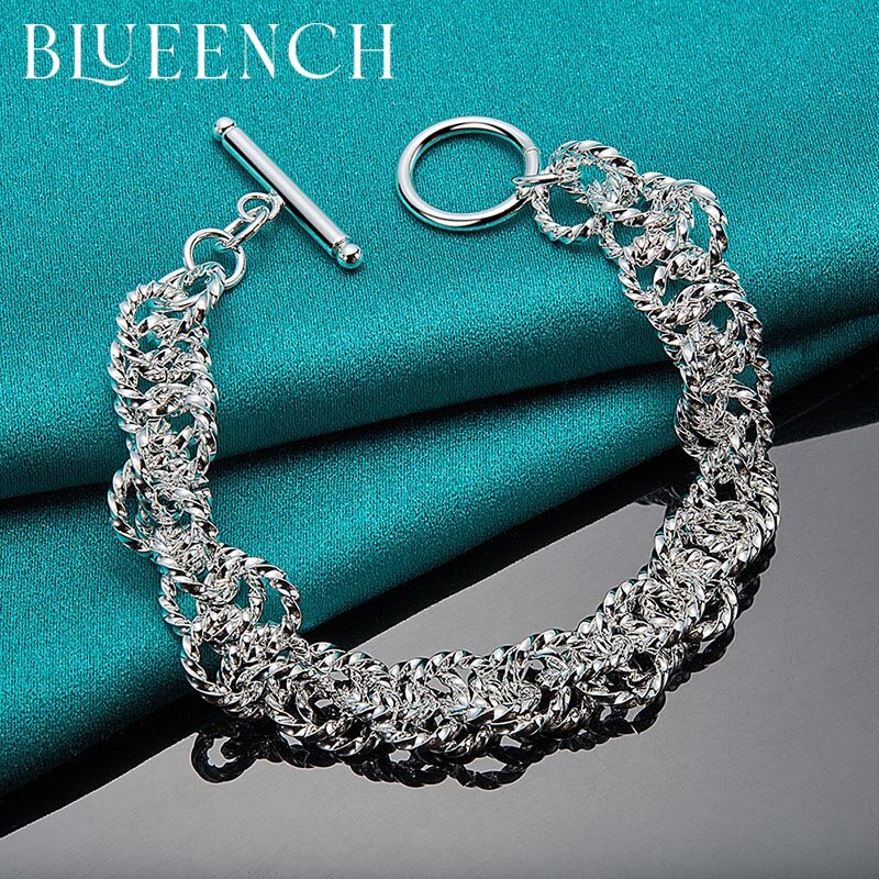 Blueench-pulsera trenzada redonda de Plata de Ley 925 con hebilla OT para mujer, joyería europea y americana con personalidad a la moda