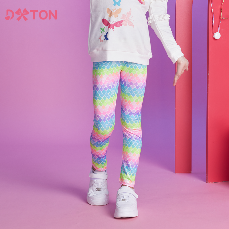 DXTON celana panjang bayi perempuan, legging kasual anak perempuan katun motif putri duyung empat musim