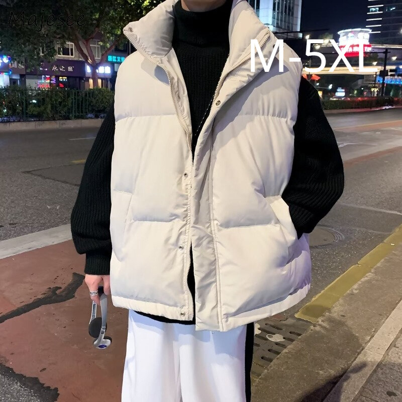 Vintage parka musim dingin untuk pria, rompi M-5XL tebal pakaian luar mode Korea longgar netral sederhana jaket Puffer Chic