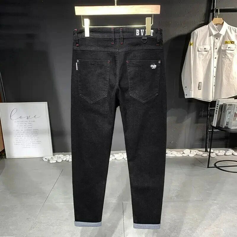 Autumn Winter Men's Korean Slim Pencil Jeans 2024 New Trend Fashionable Mid Waist Button Casual Denim Trousers Male Clothes