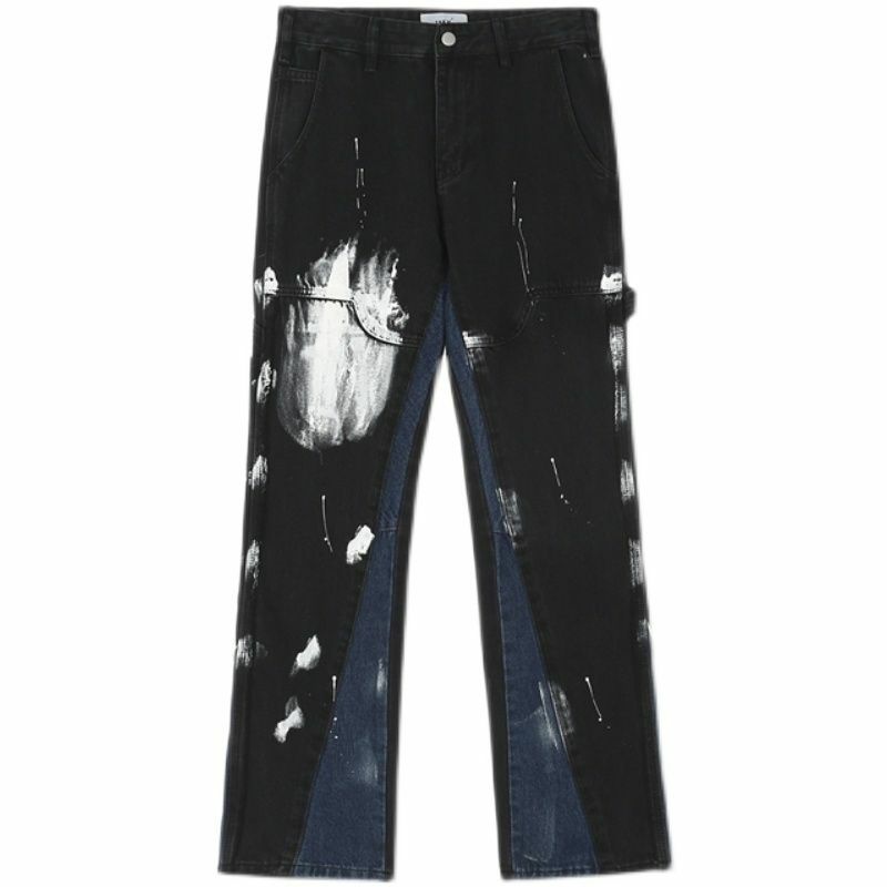 Amerikaanse Stijl High Street Ins Gescheurde Stiksels Micro-Gelanceerde Jeans Heren Rechte Pijpen Losse Amerikaanse Denim Broek