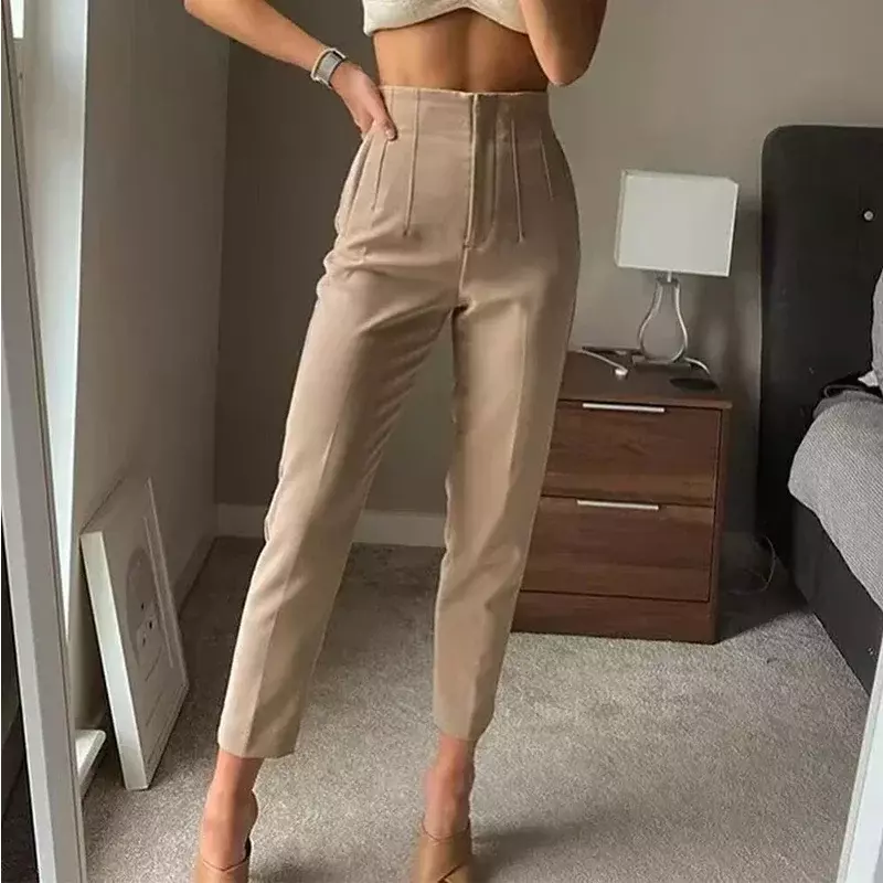 TRAF Fashion Office Wear High waist Pants for Women Formal Pants Office outfits Pencil Trousers Black Pink White Ladies Pants