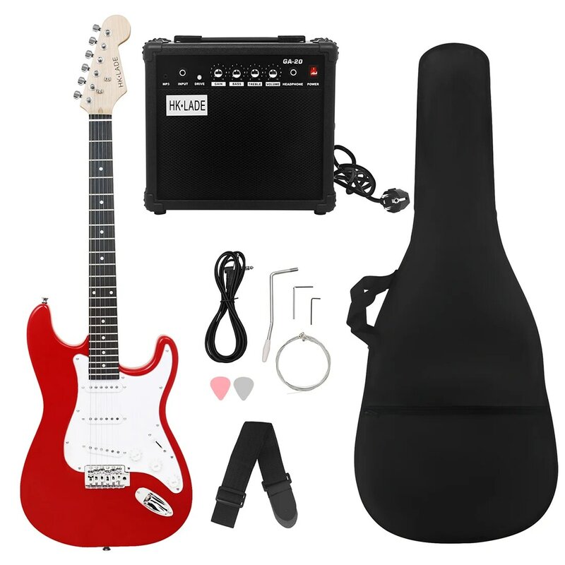 HK-LADE 6 String 39 Inch Red Electric Guitar 22Frets Campus Student Rock Band Trendy Play Electric Guitar Pairing Beginner Set