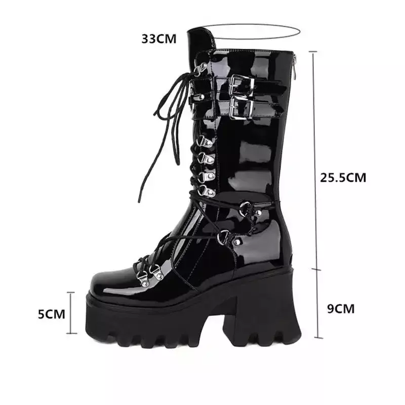 Botas altas de media pantorrilla para mujer, zapatos de cuña de plataforma alta, zapatos góticos de diseñador, otoño e invierno, 2024