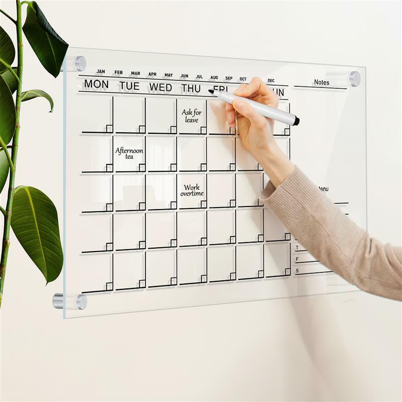 Papan perencana mingguan kalender magnetik papan pijat bening tampilan papan tulis tangan akrilik dinding gantung pesan papan tulis putih