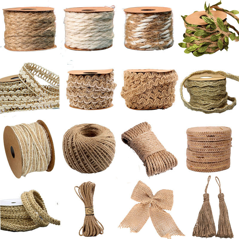 Corde de ficelle de jute vintage naturelle, nœuds de ruban d'emballage cadeau, artisanat de ficelle de jute, fournitures de décoration de fête de mariage, 5m