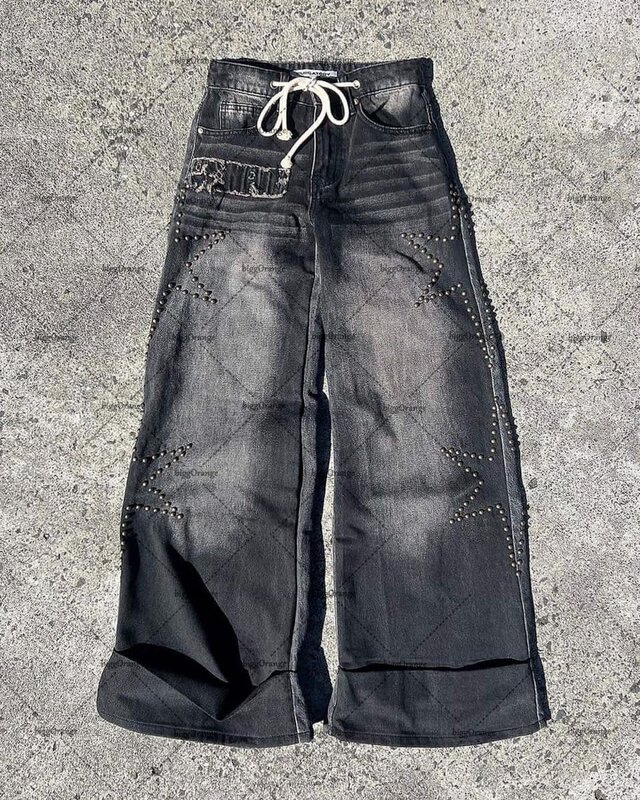 Pantalones vaqueros con estampado de estrellas para hombre, pantalón de pierna ancha, estilo Retro, informal, Y2K, 2023