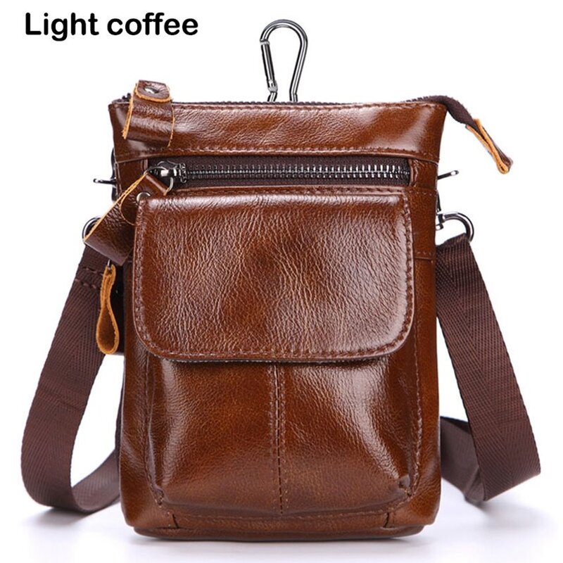 Real Cow Leather Men's Waist Bag Cellphone Bag Shoulder Bag Messenger Bags Multifunctional Business Belt Bag