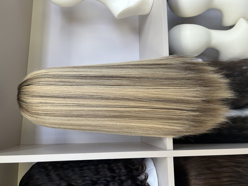 TsingTaowigs-pelucas Kosher para mujer, cabello humano europeo de Color rubio y pelo corto profundo con raíces, de 26 pulgadas Top de encaje, Envío Gratis