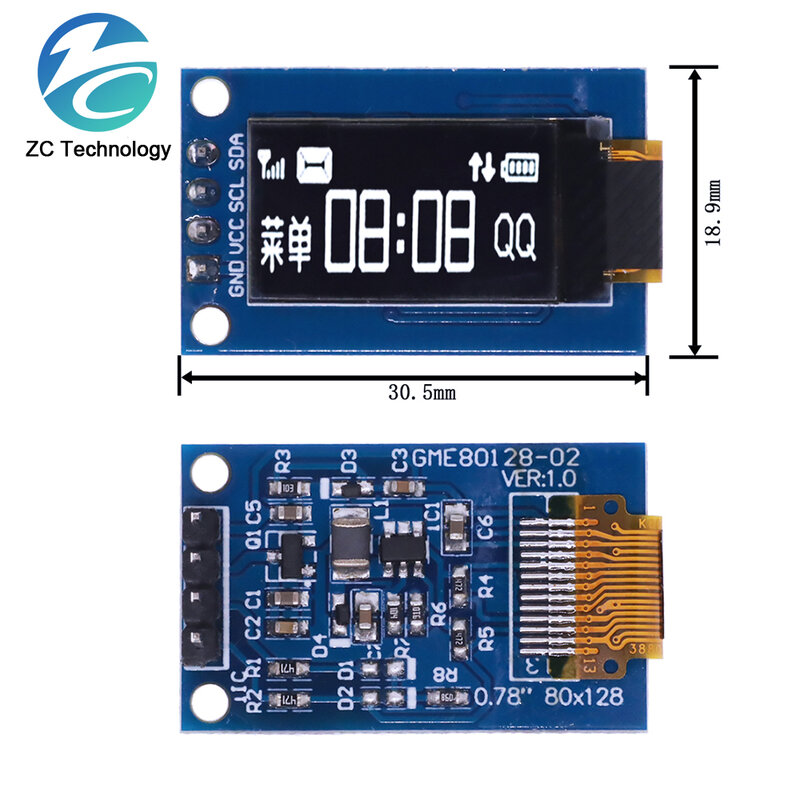 Ecran LCD OLED pour Ardu37, résolution de document blanc, 0.78x80, interface éventuelles I SH1107, pilote oneX80, technologie 0.78 pouces, 128 pouces