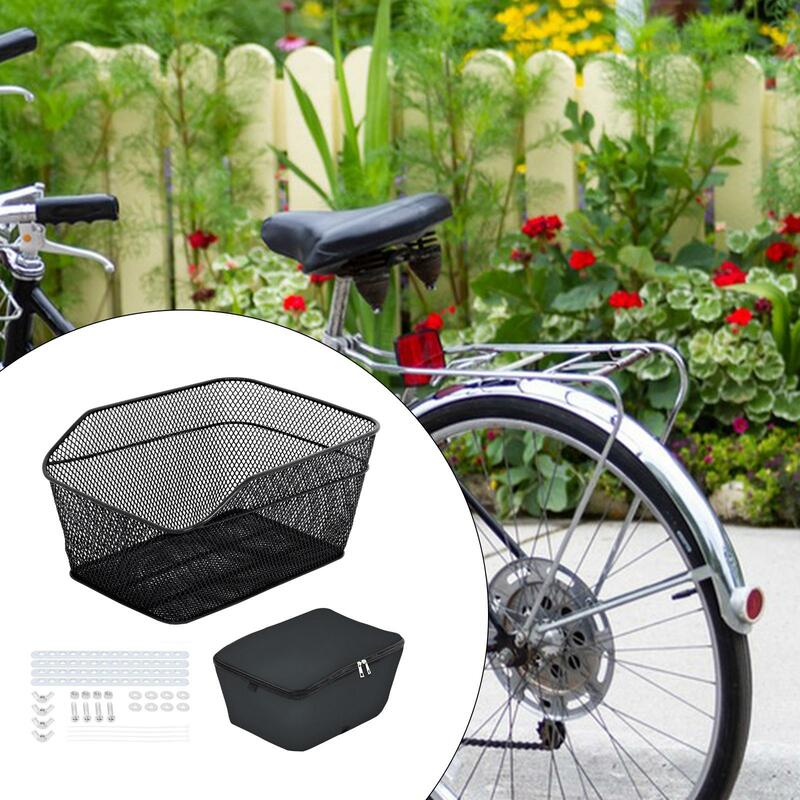 Bike Rear Basket Rear Bicycle Basket with Waterproof Cover Tailstock Holder Portable Riding Storage Basket Bike Cargo Rack