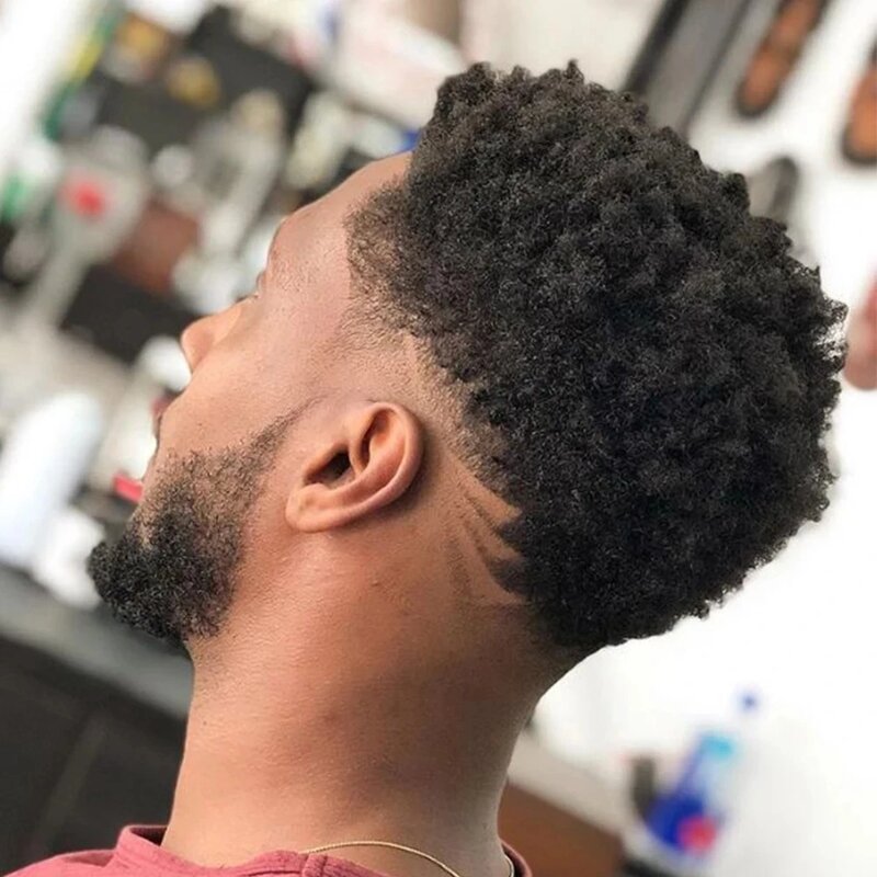 6mm męskie Afro obcisłe peruka z lokami 100% prawdziwe ludzkie włosy afroamerykański System wymiany jednostki protezy trwałe skóry Toupe
