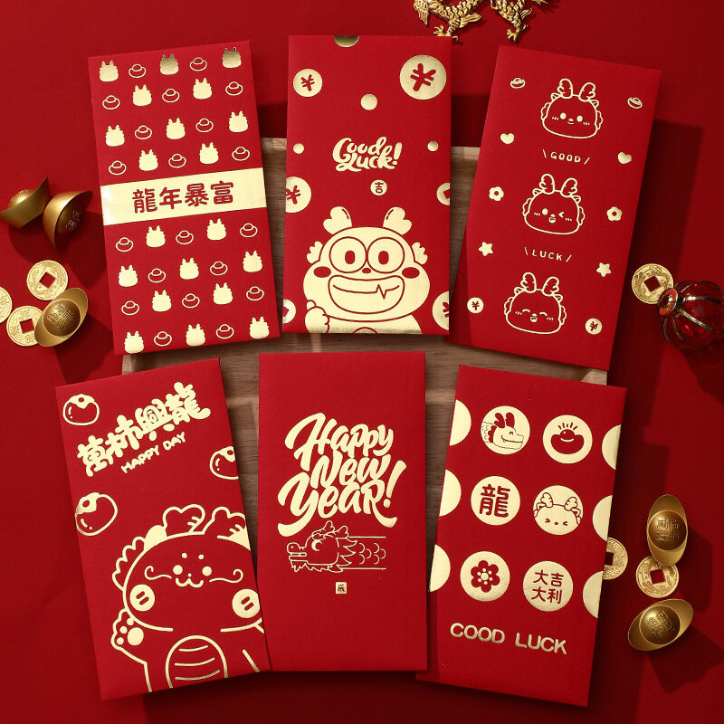 Sobre rojo de Año Nuevo Chino 2024 Hongbao, sobres rojos de bolsillo de bendición de dinero de la suerte, Festival de Primavera de China, accesorios 2023
