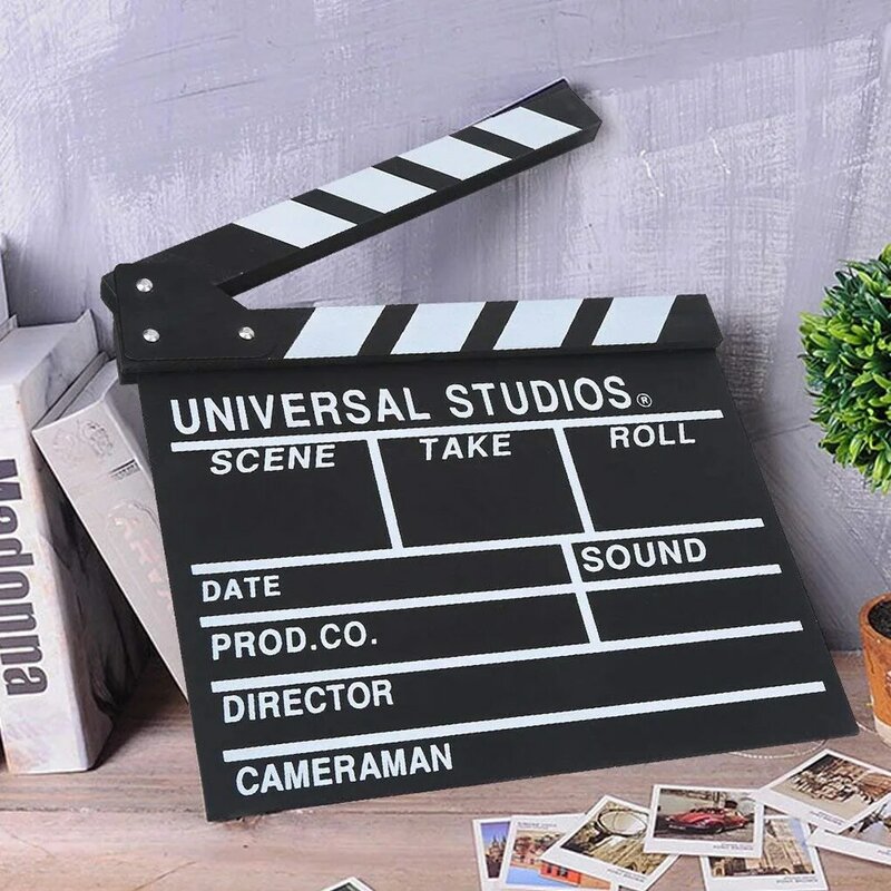 Clapboard de Director de película, tablero de Clapper de escena de acción, película de madera, pizarra S, blanco