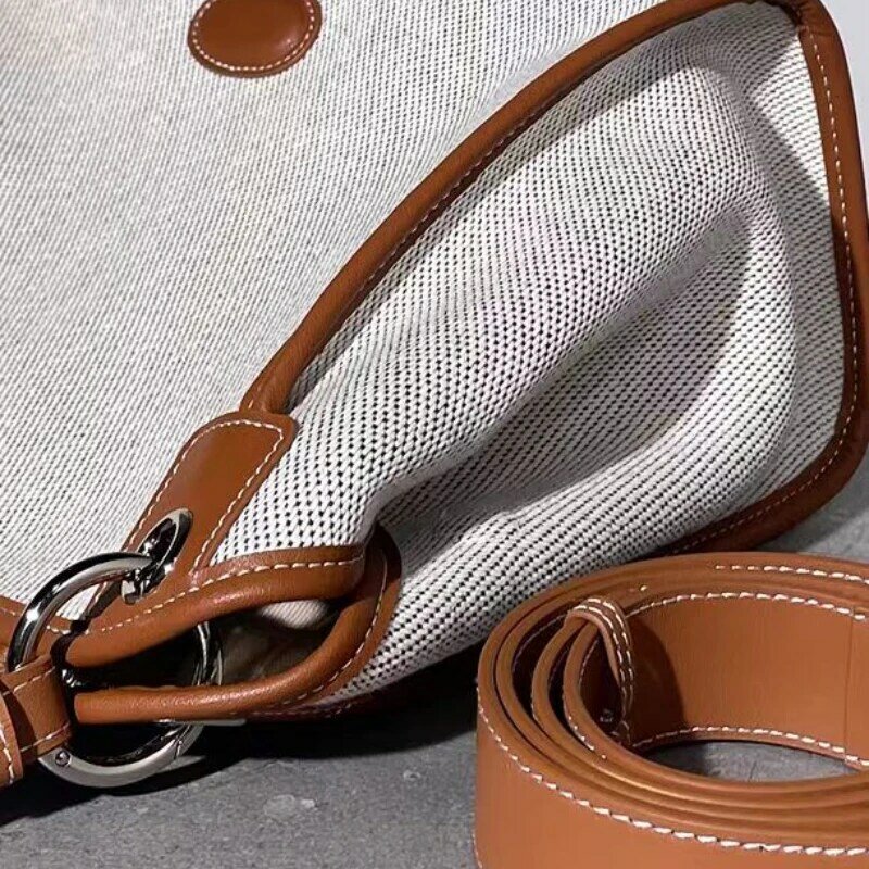 Large Capacity Canvas And Genuine Leather Shoulder Bags With 2 Straps Shopping Totes Handbags Office Lady Bag High Quality 2024