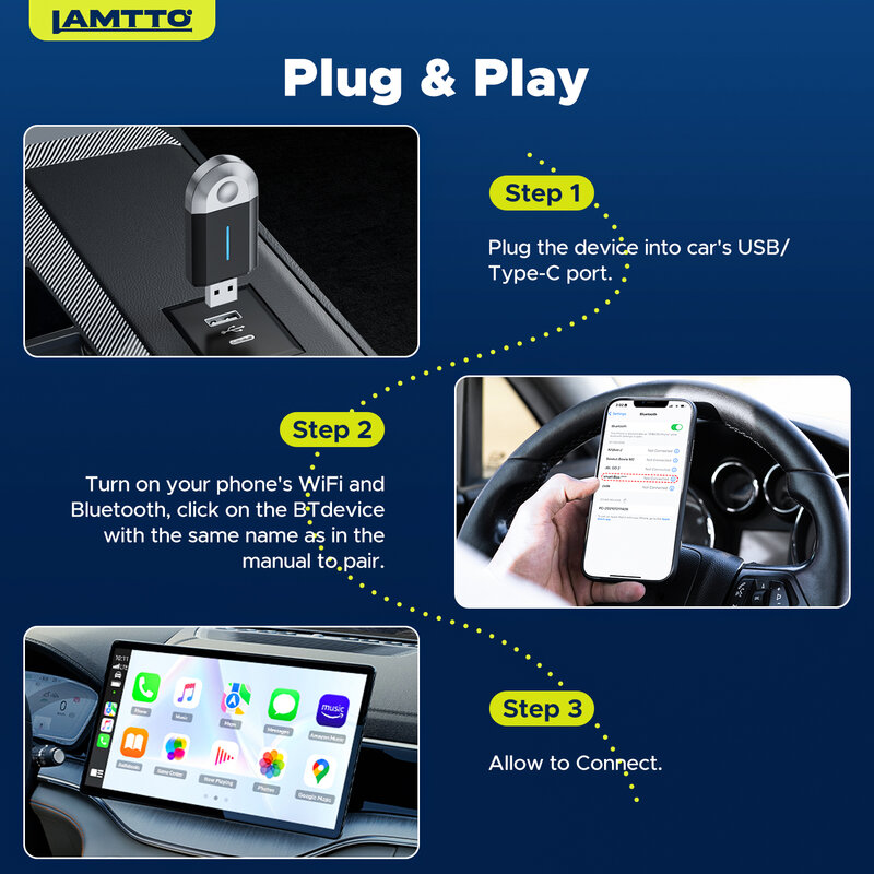 TOGUARD 2 in 1 Wireless CarPlay Adapter&Android Auto Wireless Adapter, 5Ghz WiFi Type-C/USB Plug & Play Carplay Wireless Adapter