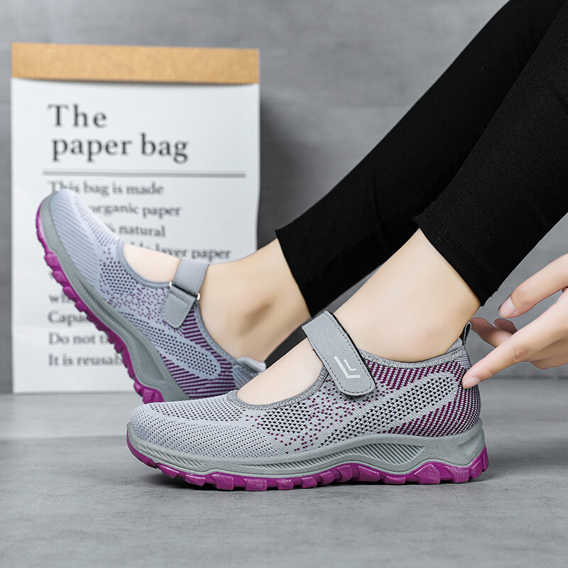 STRONGSHEN-zapatos informales vulcanizados planos para Mujer, zapatillas ligeras de malla transpirable
