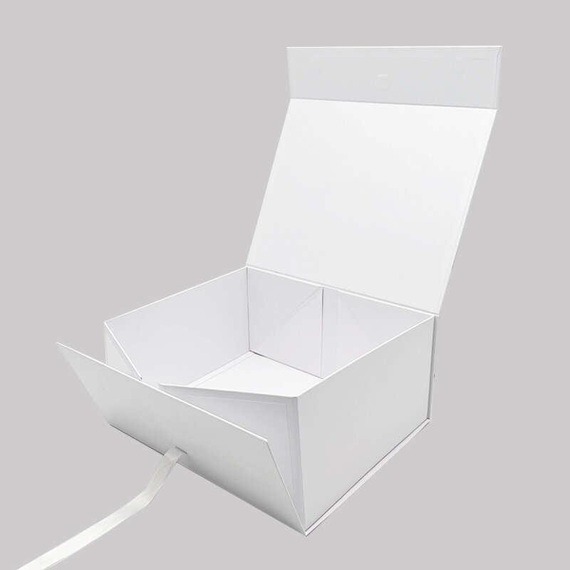 맞춤형 로고 럭셔리 흰색 판지 상자 포장, 리본 포함 스킨케어 포장, 화장품 메이크업 마그네틱 클로저 제품