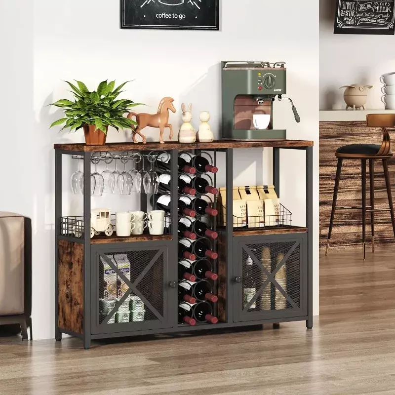 Mini bary do domu, zalesiona szafka do kawiarni, nowoczesna szafka na alkohol i szklanki, Bar winny szafka w formie bufetu