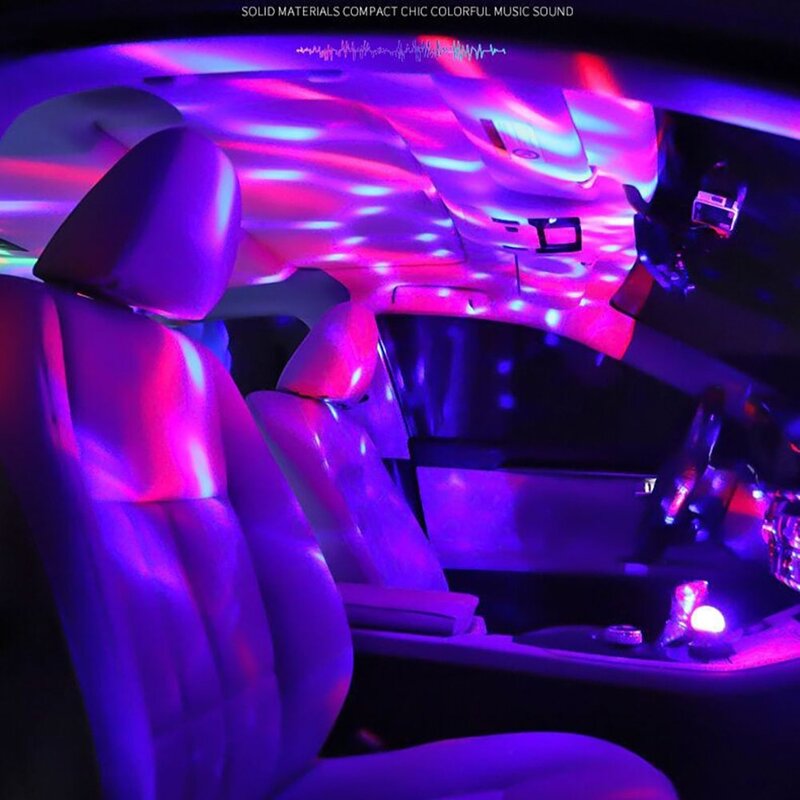 مصباح RGB داخلي صغير للسيارات ، طاقة USB ، ضوء ترتد ليد ، أضواء جو السيارة ، مستشعر صوت الموسيقى