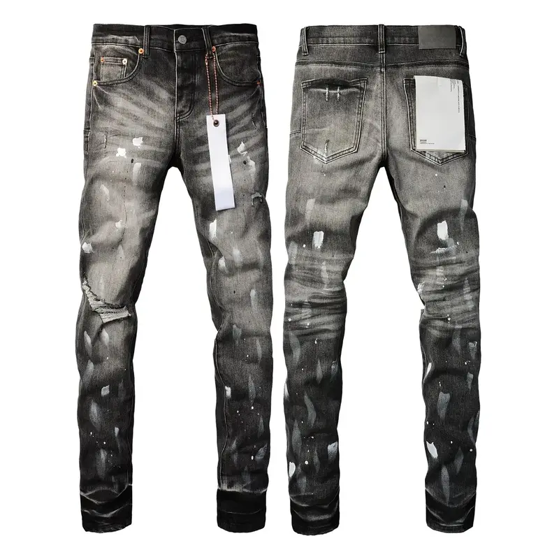 2024ss New Purple ROCA Brand jeans with top street distressed paint repair low raise Skinny Denim pants