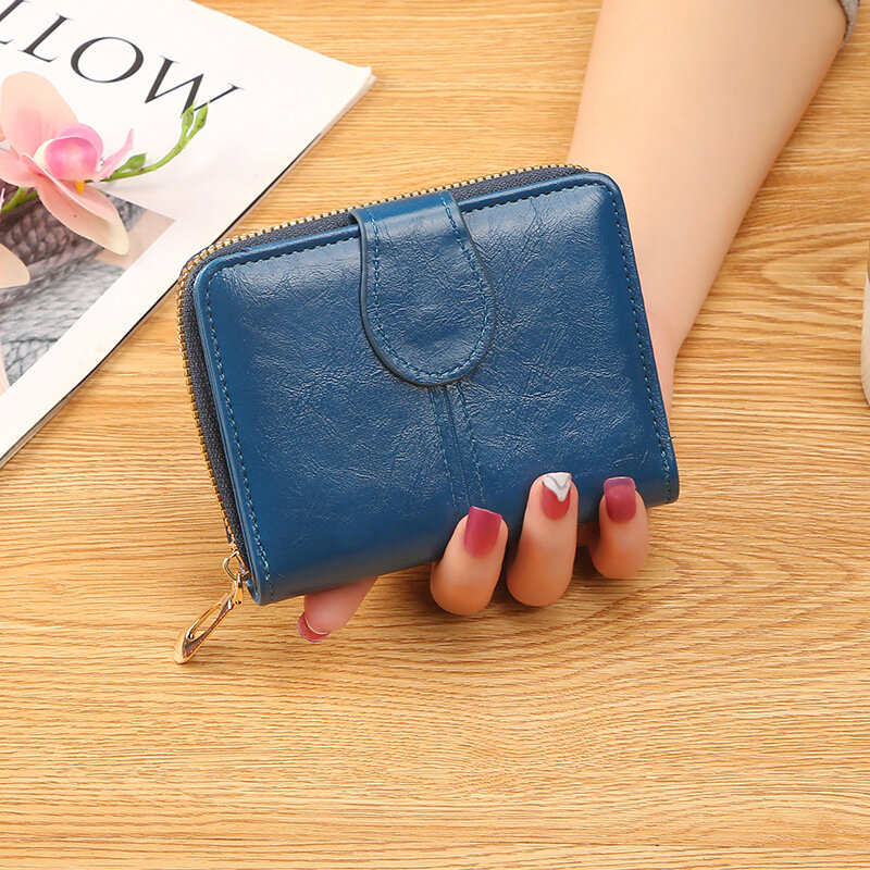2023 New Women's Short Wallets Soft PU Leather Small Female Coin Money Purses Ladies Foldable Mini Zipper Credit Card Holders