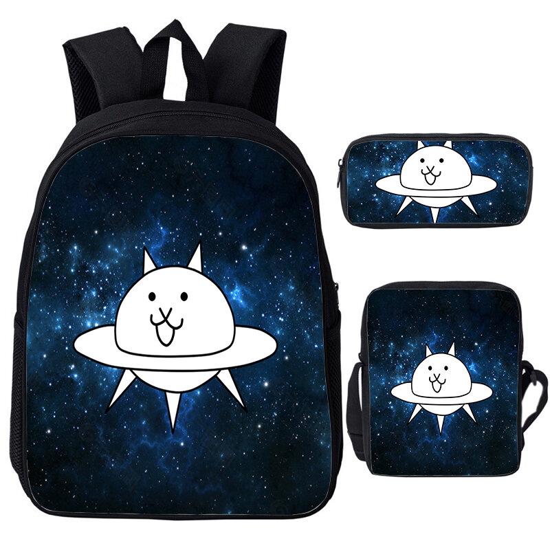 3 buah Set ransel Battle Cats untuk anak laki-laki perempuan tas sekolah tahan air tas buku ransel Anime anak-anak tas Softback remaja