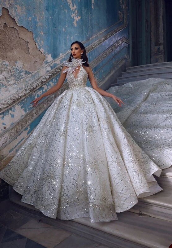 Дизайнерские Бальные платья церковные кристаллы свадебное платье 3D женское элегантное ручная работа бусины на заказ шнуровка сзади Vestina