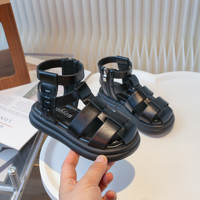 Детские сандалии в римском стиле, модные высокие туфли из ткани, мягкая толстая подошва, дышащие, для пляжа, летняя обувь принцессы, 2024