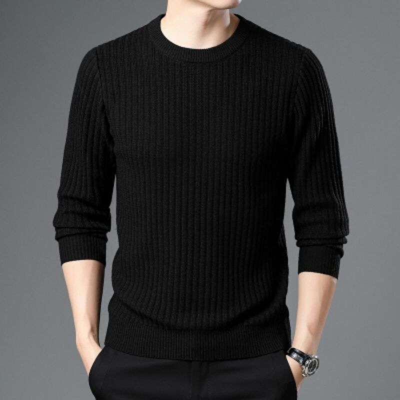 Pullover pria lengan panjang, Sweater wol bengkok leher bulat warna polos, tebal musim gugur 2023