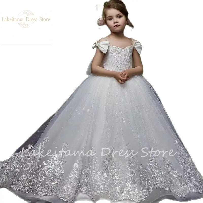 Pierwsze suknie komunijne klasyczne sukienki dla dziewczynek kwiatowe puszyste krótkie rękawy dziecięce suknie dla księżniczki na konkurs piękności na wesela urodziny
