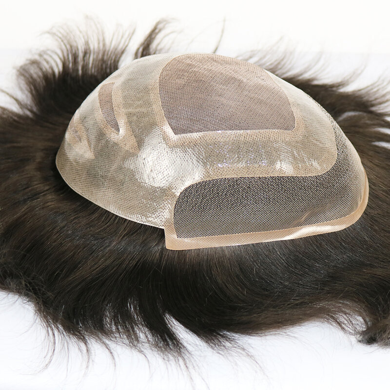 Мужские человеческие волосы кружевные спереди тонкие моно-волосы сменный парик естественная линия волос черные индийские мужские волосы капиллярный протез