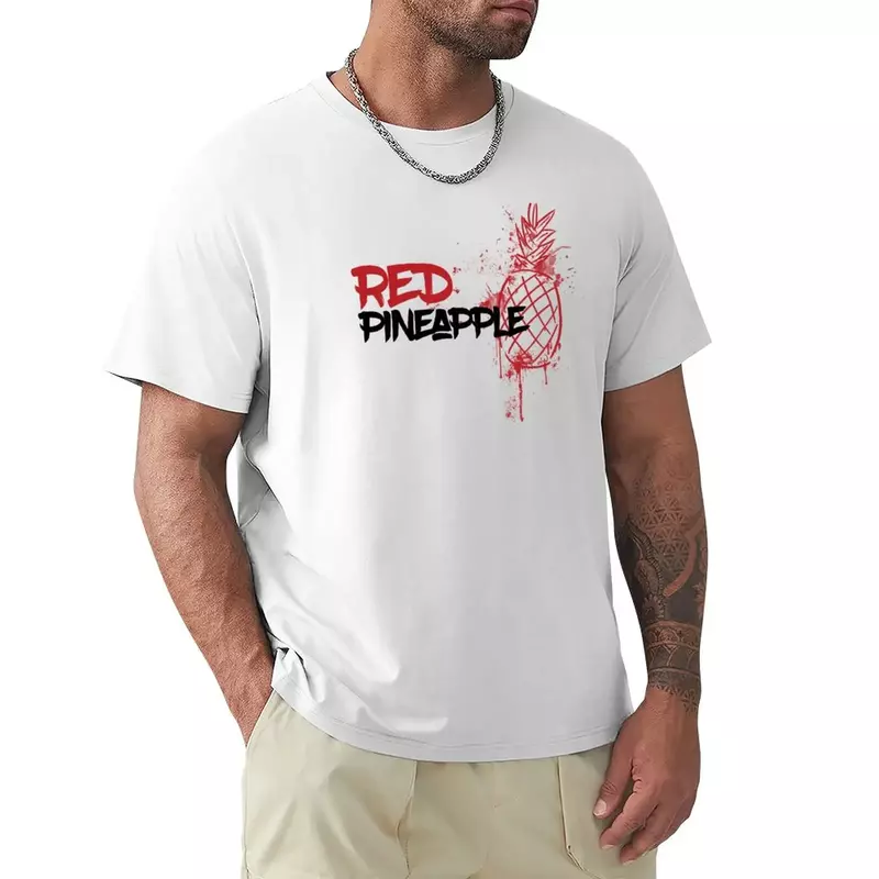 メンズヴィンテージレッドパイナップルグラフィックTシャツ、男の子用シャツ、ホワイトシャツ
