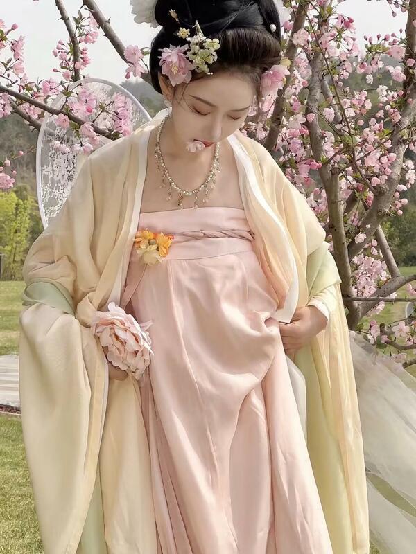 Chinese Hanfu Tang Dynastie Eendelig Rok Shirt Met Grote Mouwen Oude Prinses Elegante Lente Zomer Sprookjesjurk Hanfu Set