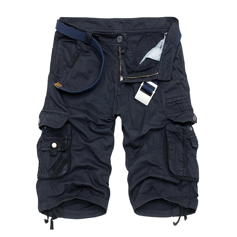 Шорты-карго мужские с множеством карманов, Модные свободные прямые однотонные штаны в Корейском стиле, уличный стиль, летние