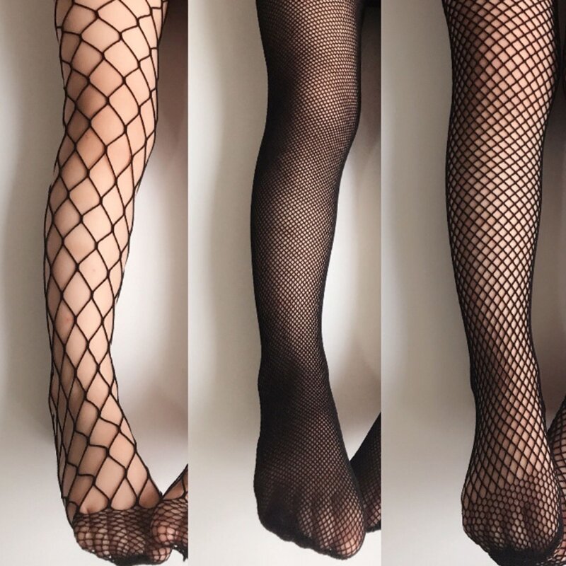 Meias arrastão pretas para meninas meia-calça fundo meias arrastão elásticas