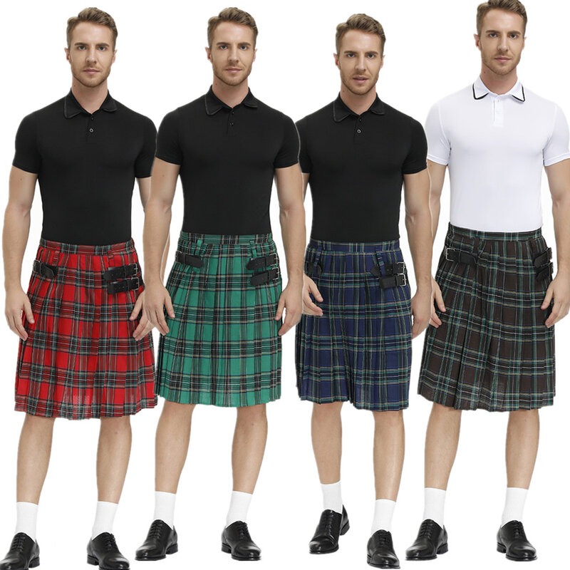 Men's Plaid Pleated Skirt Scottish Holiday Kilt Costume Traditional Costume Stage Performance Highland Tartan Practical Kilt