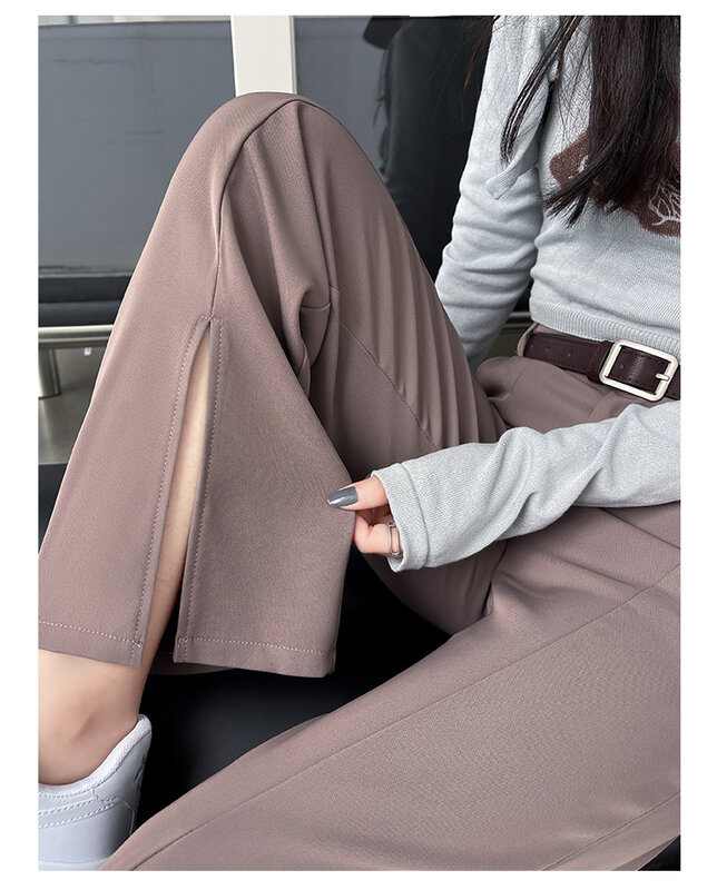 Setelan Celana Musim Semi Gaya Korea Pakaian Wanita Traf 2023 Wanita Pinggang Tinggi Ukuran Besar Kasual Celah Gaun Dewasa Celana Wanita Elegan
