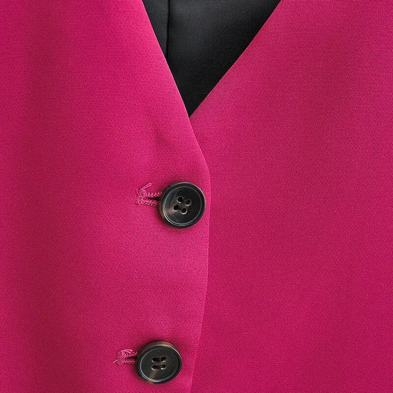 KEYANKETIAN-colete feminino de peito único, casaco com decote em v, fino e curto, colete assimétrico, fino e elegante, rosa vermelha, novo