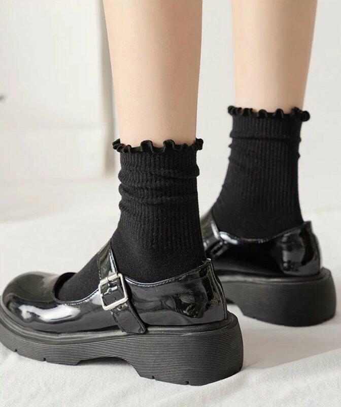 ถุงเท้าผ้าฝ้ายมีระบายสำหรับผู้หญิง, ถุงเท้าหุ้มข้อแบบญี่ปุ่น JK โลลิต้าแฟชั่นฤดูใบไม้ผลิฤดูใบไม้ร่วงแข็งแกร่งหรูหราน่ารัก